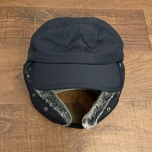 Supplex Fitted Trapper Hat Navy Blue Faux Fur Winter Cap OSFM